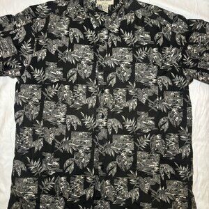 Cooke Street Honolulu Men’s Hawaiian Aloha Shirt L Black Floral Cotton Beach